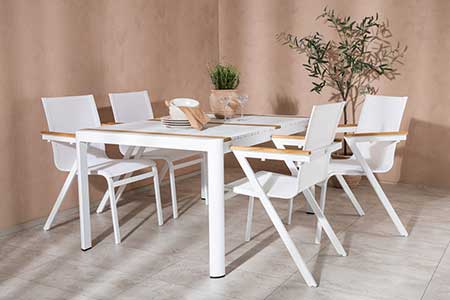 table de jardin design blanche et bois massif 6 personnes
